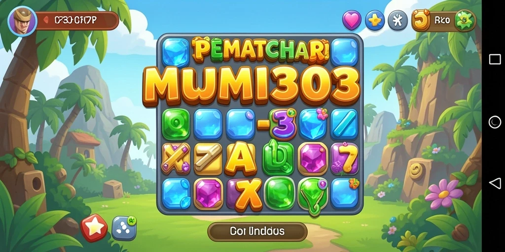 Tampilan gameplay BUMI303 yang menarik dan seru saat mencocokkan item Match-3.