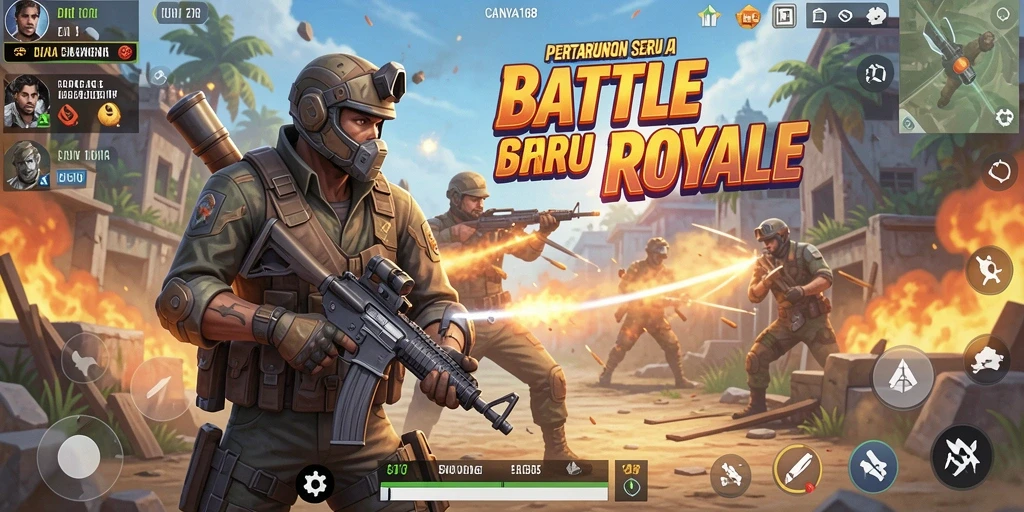 Screenshot gameplay menampilkan aksi intens Battle Royale.