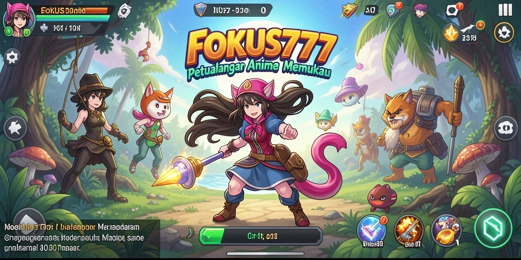 Tampilan gameplay FOKUS777 dengan aksi anime yang seru.