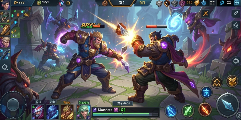 Screenshot gameplay RPYYY yang menunjukkan pertarungan tim yang epik.